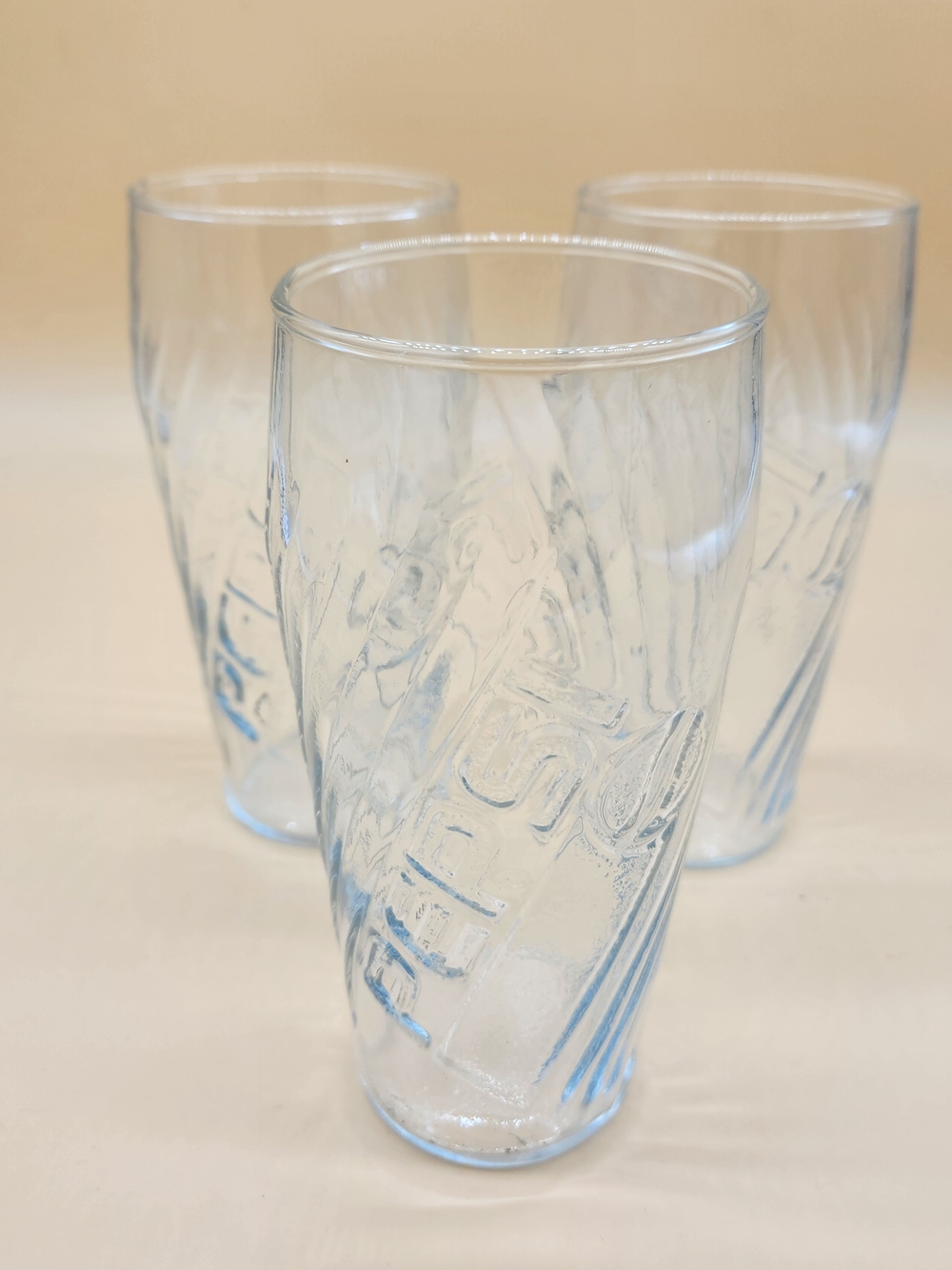 VTG Pepsi Swirl Embossed Clear Glass Tumblers - Set of 3
